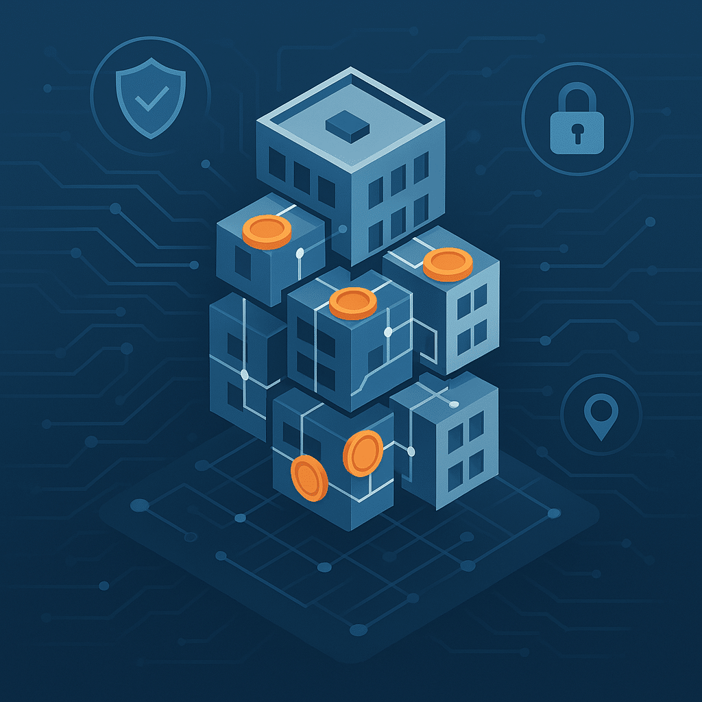 Edificio dividido en tokens conectados por tecnología blockchain.