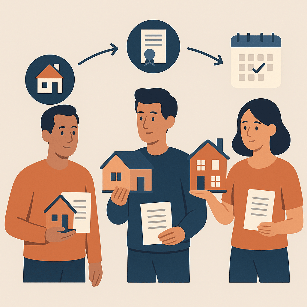 Representación de personas que pagan la plusvalía municipal por venta, herencia o donación de una vivienda.