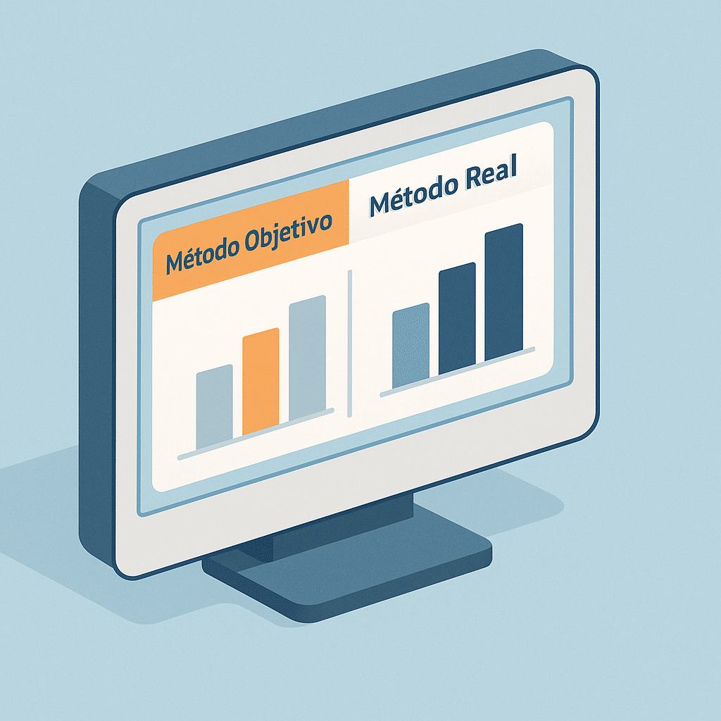 Comparativa visual entre método objetivo y método real en el cálculo de la plusvalía municipal.