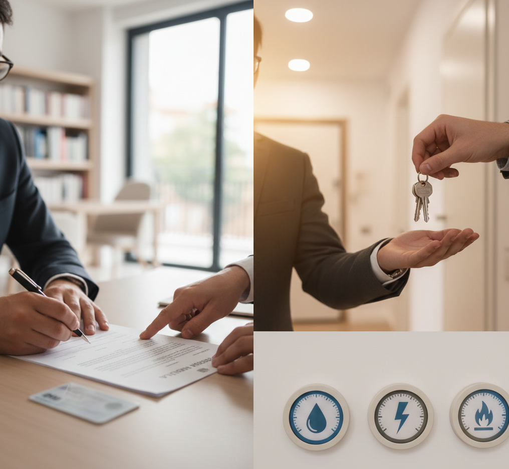 Firma en notaría y entrega de llaves con lectura de contadores, cierre del proceso de compra.