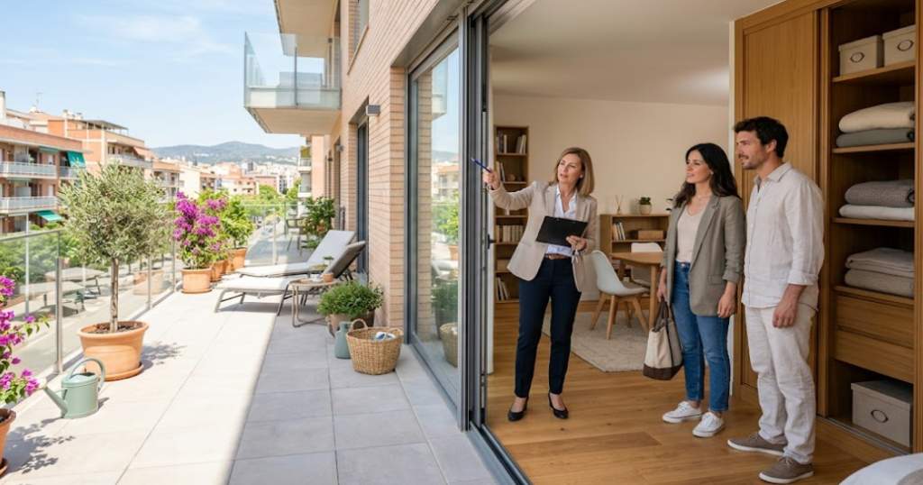 Visita a una vivienda con atención a luz terraza acabados y estado general del edificio